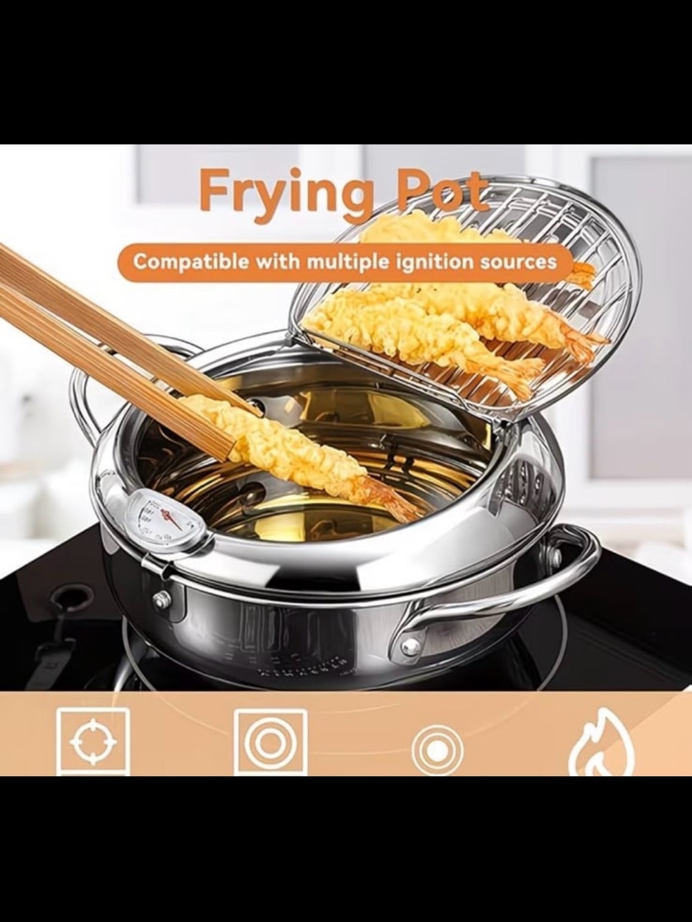 New! “Dali Hardware” Stainless Steel Deep Fryer Pot, with Lid and Thermometer